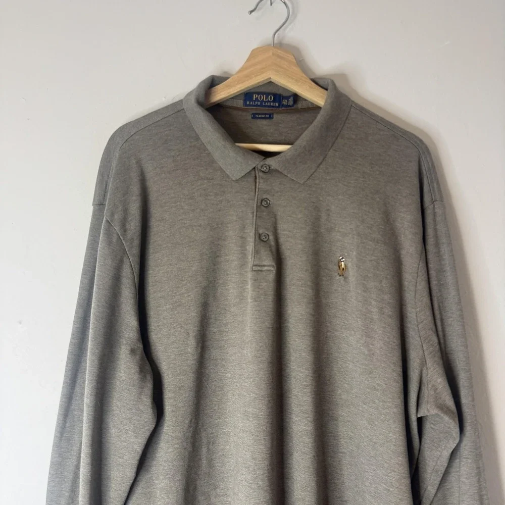 Polo Ralph Lauren Polo Shirt Mens 2XL Gray Long Sleeve Classic Fit Pony Logo